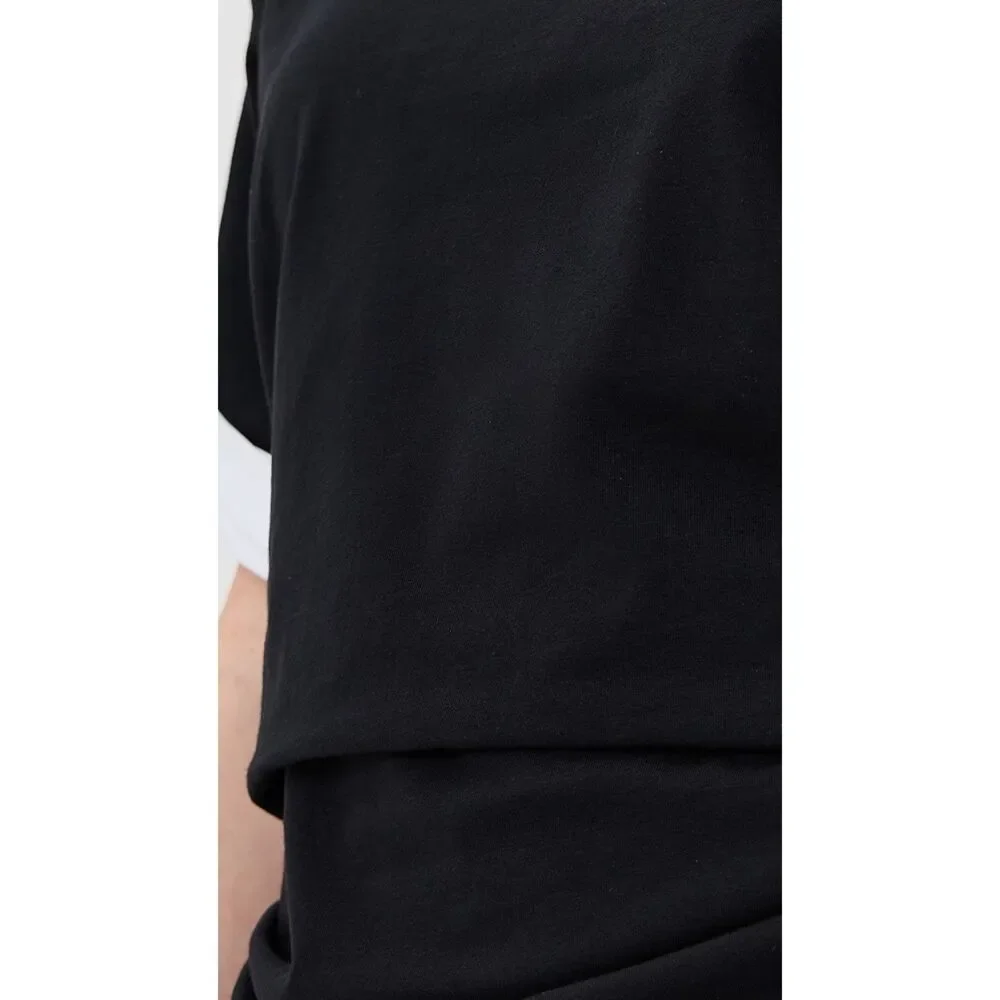 Simkhai Cody Cotton Jersey Ruched Mini Dress in Black & White size XL NWOT